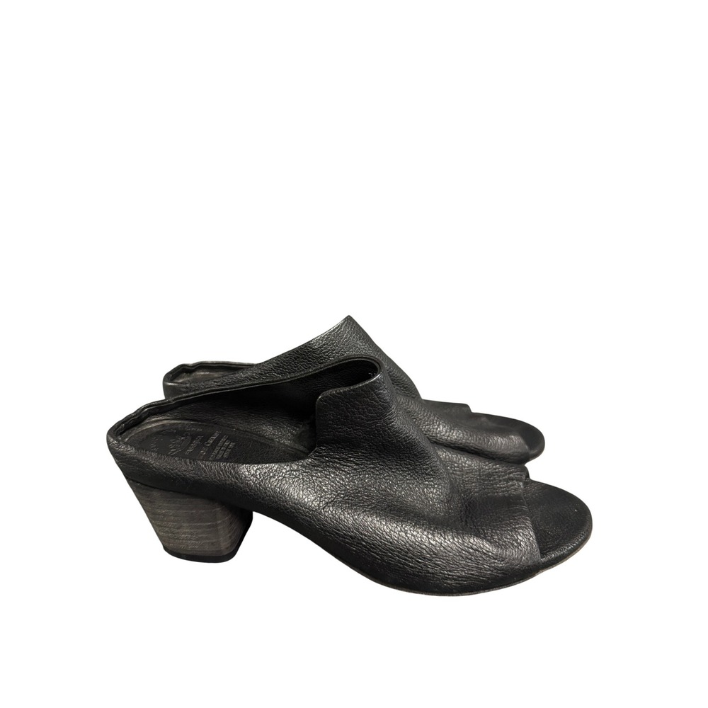 Officine Creative Black Pebbled Leather Open Toe Block Heel Mules Italy 38.5